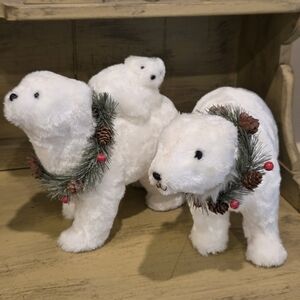 Polar Bear Family W/ Cub Riding Mama - Winter Wildlife Decor